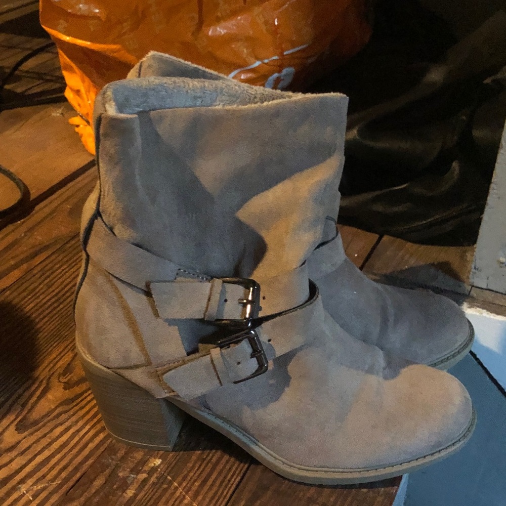 Women's Suede Ankle Boots with Buckle Detail